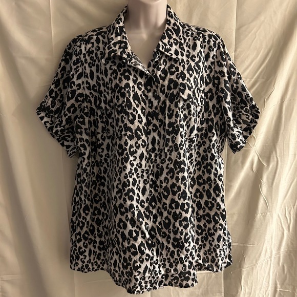 Kim Rogers Tops - Kim Rogers Womens 100% Linen Leopard Print Top #1694*10
